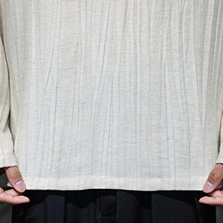 Camisa de lino para hombre de manga larga con cuello en V y estampado de Buddha Stones - image 19