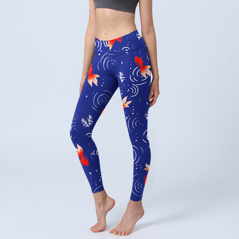 Leggings de yoga para mujer con estampado de ondas de agua, peces dorados y Buddha Stones - Azul medio - US18，UK/AU22，EU50 (4XL) - image 1