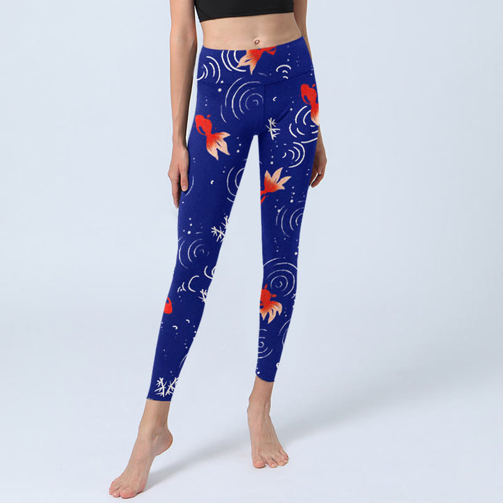 Leggings de yoga para mujer con estampado de ondas de agua, peces dorados y Buddha Stones - image 5