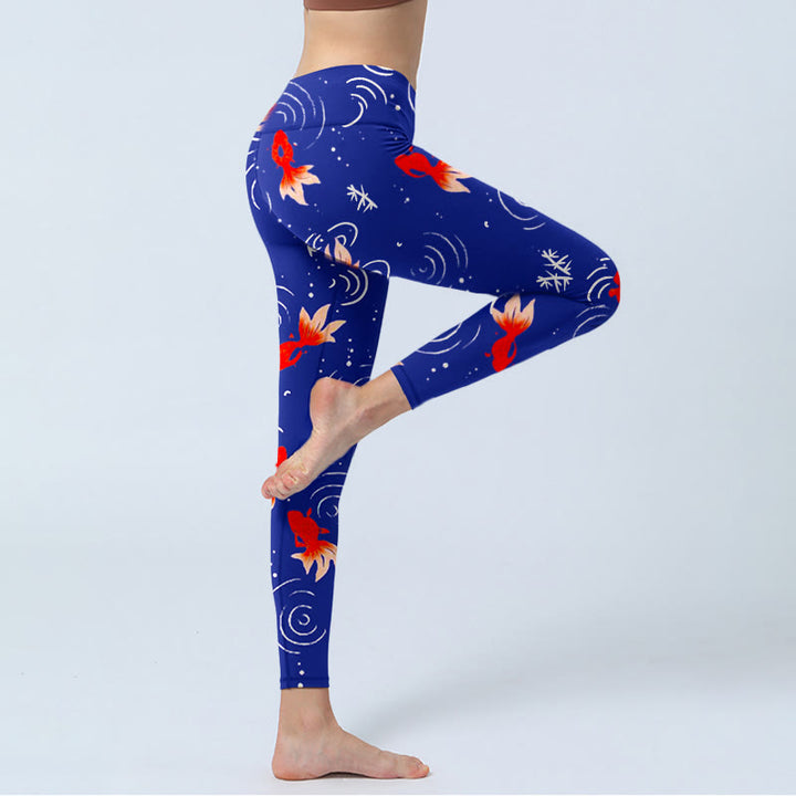 Leggings de yoga para mujer con estampado de ondas de agua, peces dorados y Buddha Stones - image 4