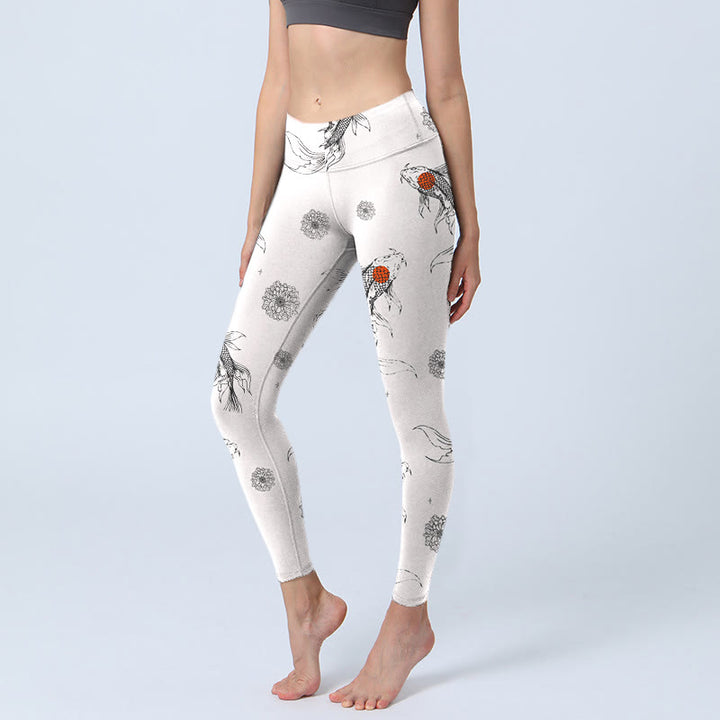Leggings de yoga para mujer con estampado de crisantemos, Buddha Stones - Fantasma blanco - US18，UK/AU22，EU50 (4XL) - image 1