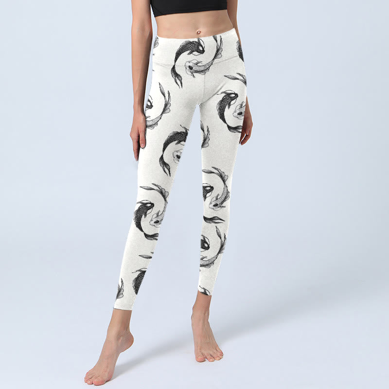 Leggings de yoga para mujer con estampado de pez koi y yin yang con piedras de Buddha Stones - image 6