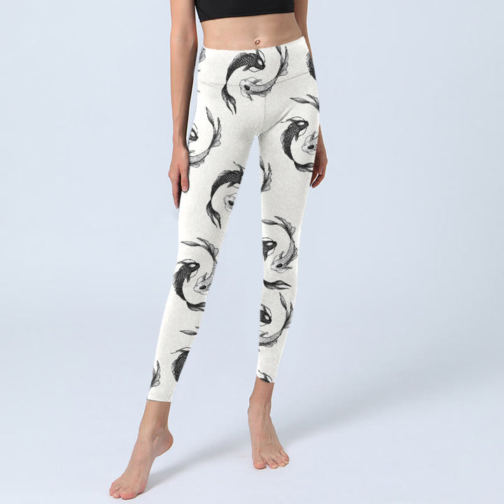 Leggings de yoga para mujer con estampado de pez koi y yin yang con piedras de Buddha Stones - image 6