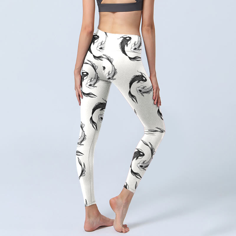 Leggings de yoga para mujer con estampado de pez koi y yin yang con piedras de Buddha Stones - image 3