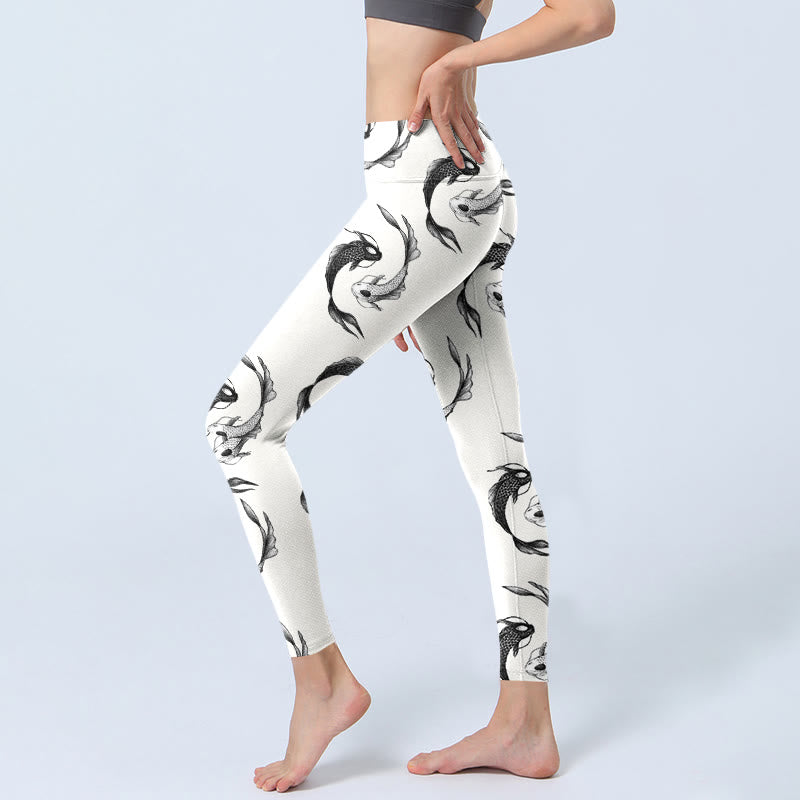 Leggings de yoga para mujer con estampado de pez koi y yin yang con piedras de Buddha Stones - image 3