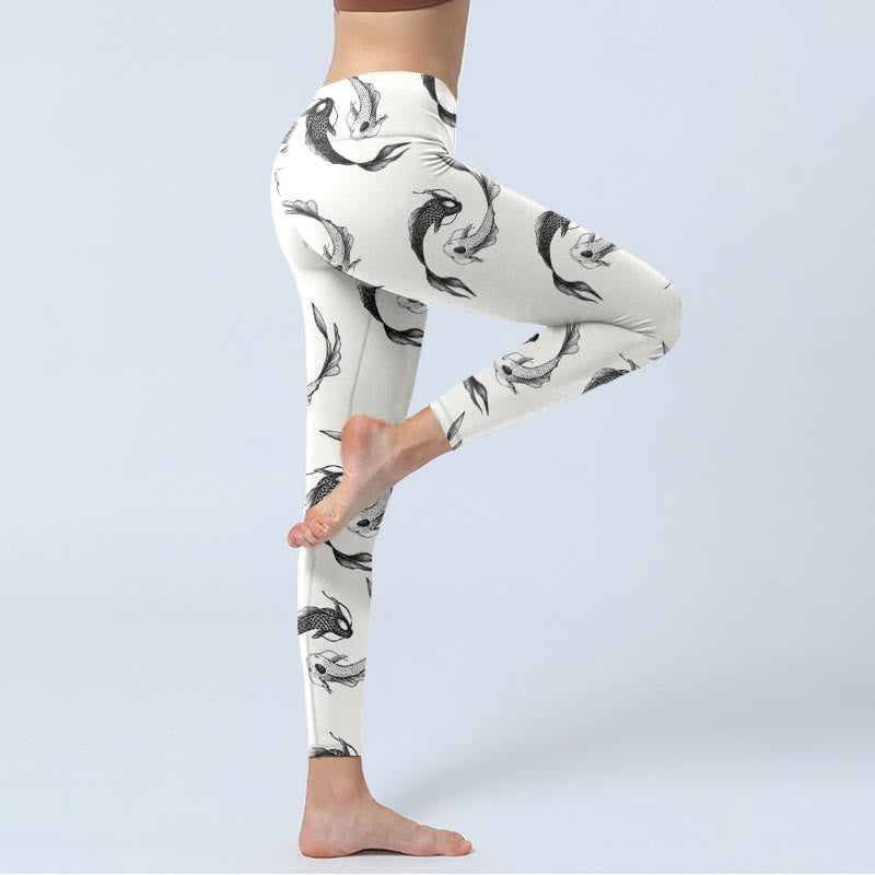 Leggings de yoga para mujer con estampado de pez koi y yin yang con piedras de Buddha Stones - image 5