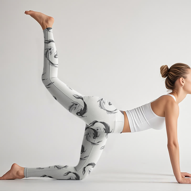 Leggings de yoga para mujer con estampado de pez koi y yin yang con piedras de Buddha Stones - image 7