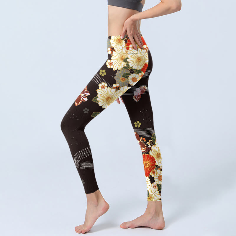 Leggings de yoga para mujer con estampado floral de mariposas y Buddha Stones - image 3