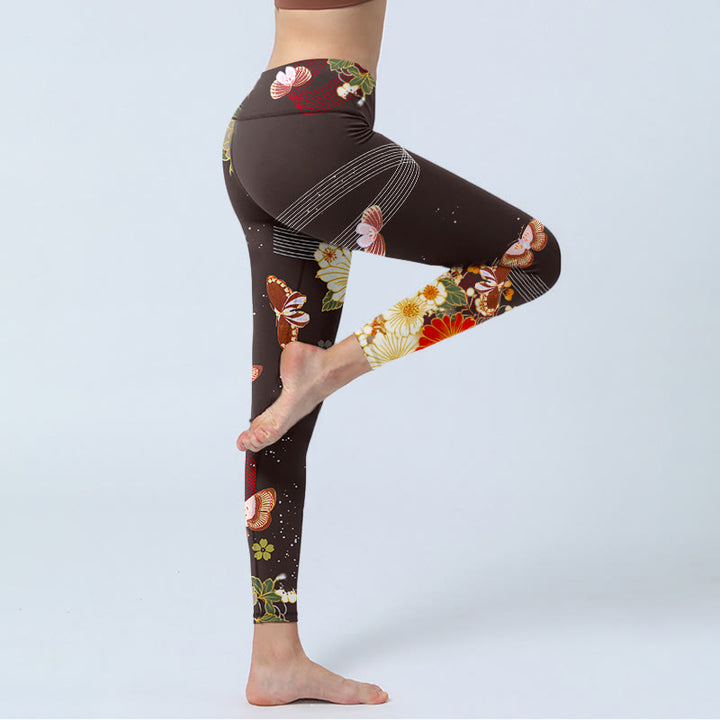 Leggings de yoga para mujer con estampado floral de mariposas y Buddha Stones - image 4