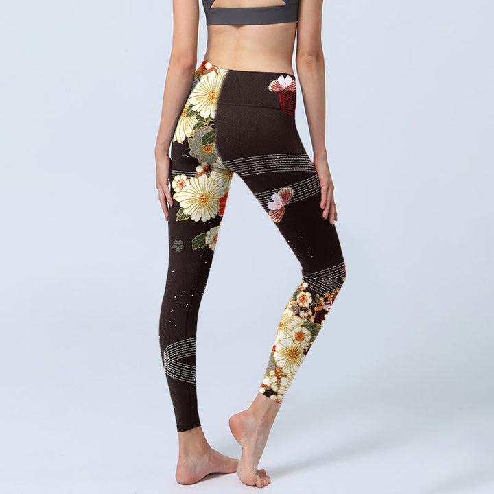 Leggings de yoga para mujer con estampado floral de mariposas y Buddha Stones - image 3