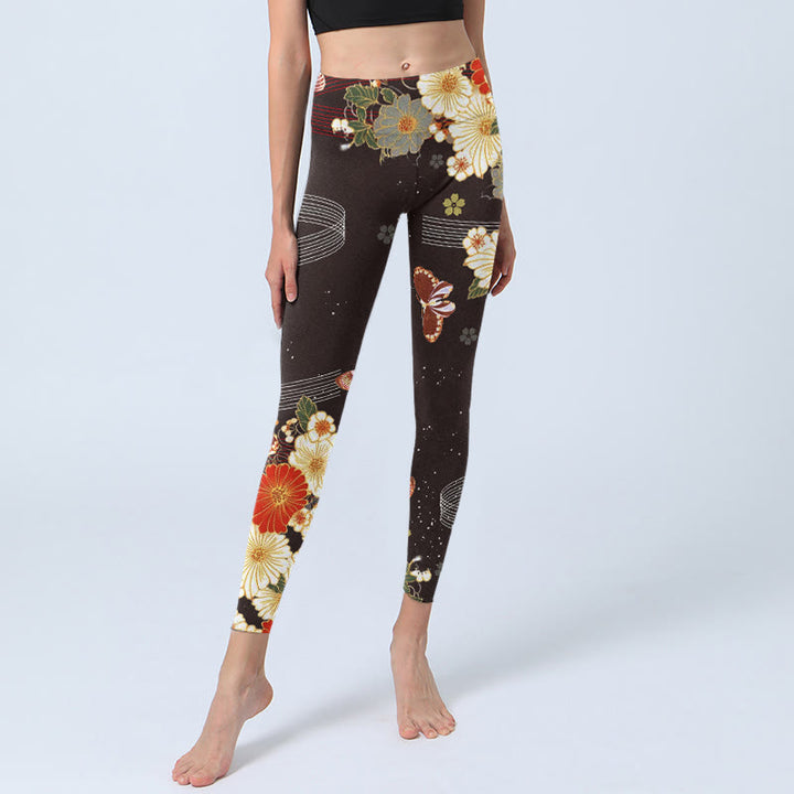 Leggings de yoga para mujer con estampado floral de mariposas y Buddha Stones - image 6