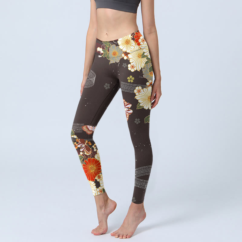 Leggings de yoga para mujer con estampado floral de mariposas y Buddha Stones - SaddleBrown - US18，UK/AU22，EU50 (4XL) - image 0