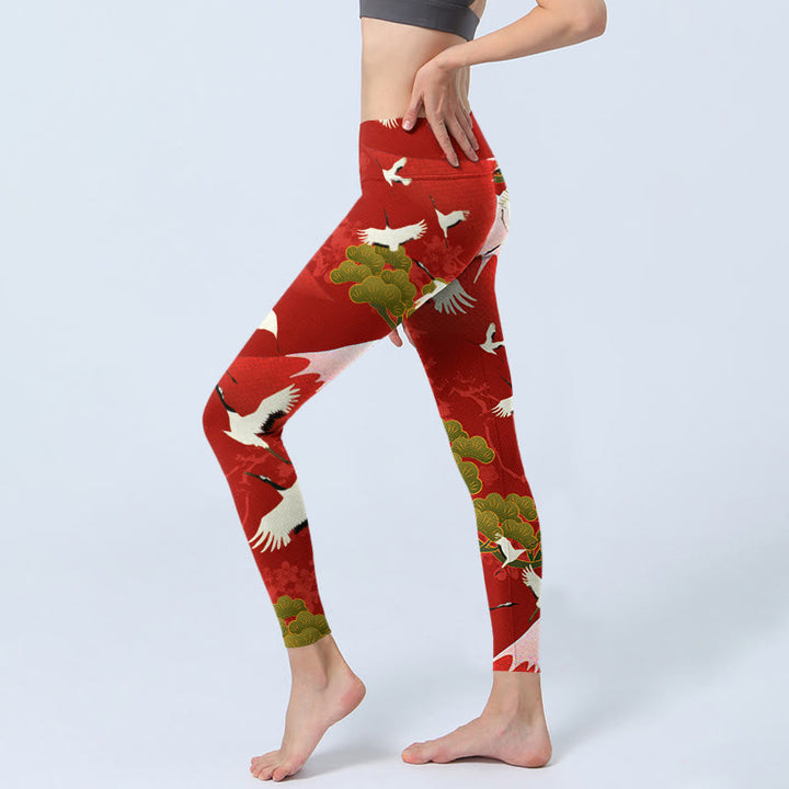 Leggings de yoga para mujer con estampado de piedras de Buddha Stones, grullas, monte Fuji y pino - image 3