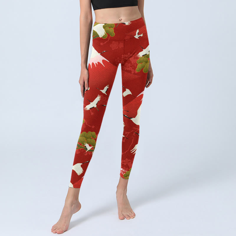 Leggings de yoga para mujer con estampado de piedras de Buddha Stones, grullas, monte Fuji y pino - image 5