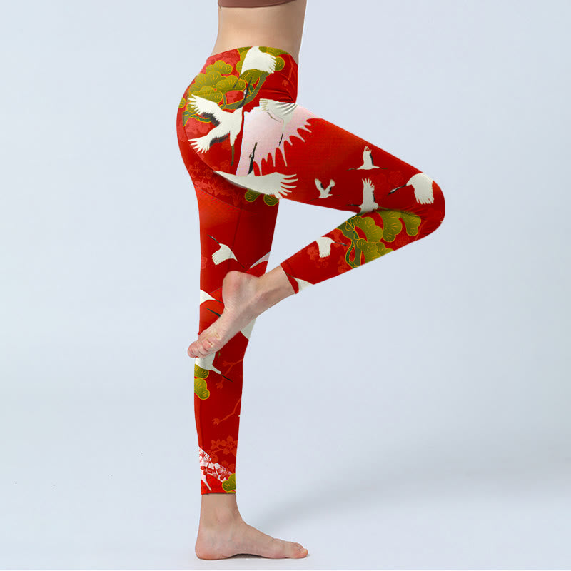 Leggings de yoga para mujer con estampado de piedras de Buddha Stones, grullas, monte Fuji y pino - image 5