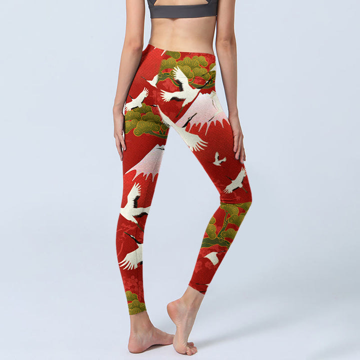 Leggings de yoga para mujer con estampado de piedras de Buddha Stones, grullas, monte Fuji y pino - image 3