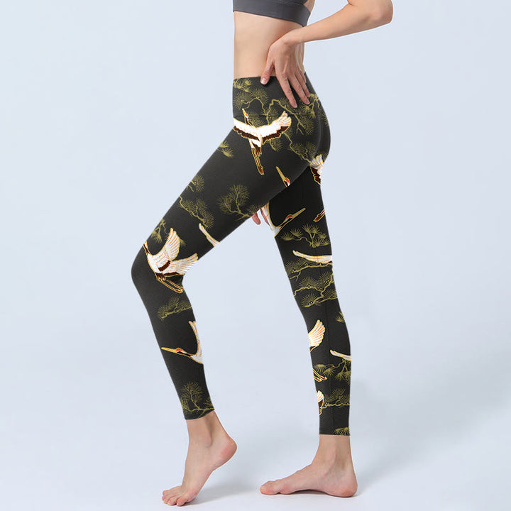 Leggings de yoga para mujer con estampado de grullas y pinos y piedras de Buddha Stones - image 3