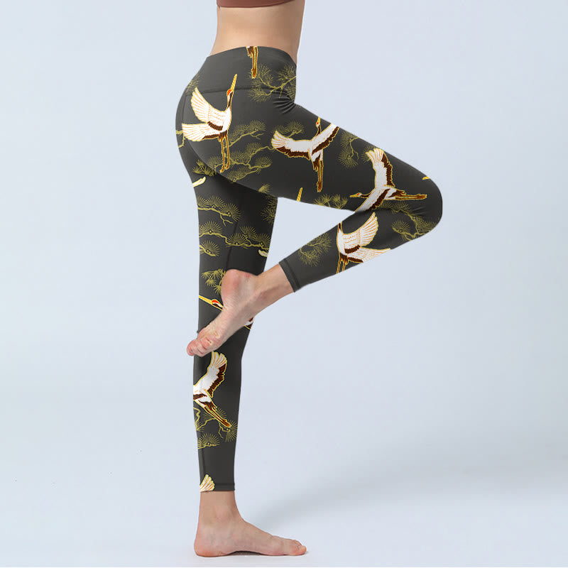 Leggings de yoga para mujer con estampado de grullas y pinos y piedras de Buddha Stones - image 4