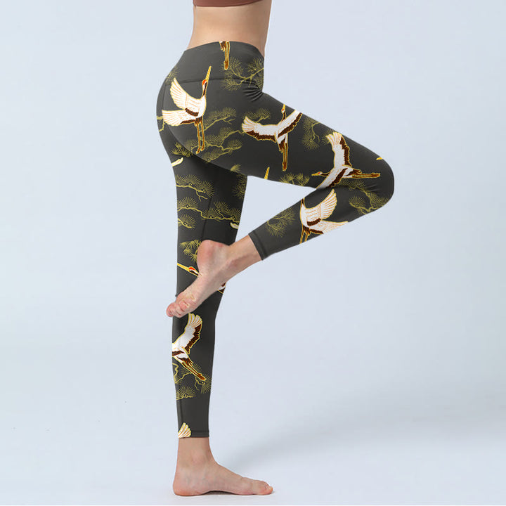 Leggings de yoga para mujer con estampado de grullas y pinos y piedras de Buddha Stones - image 4