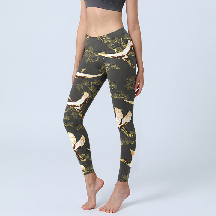 Leggings de yoga para mujer con estampado de grullas y pinos y piedras de Buddha Stones - Negro - US18，UK/AU22，EU50 (4XL) - image 1