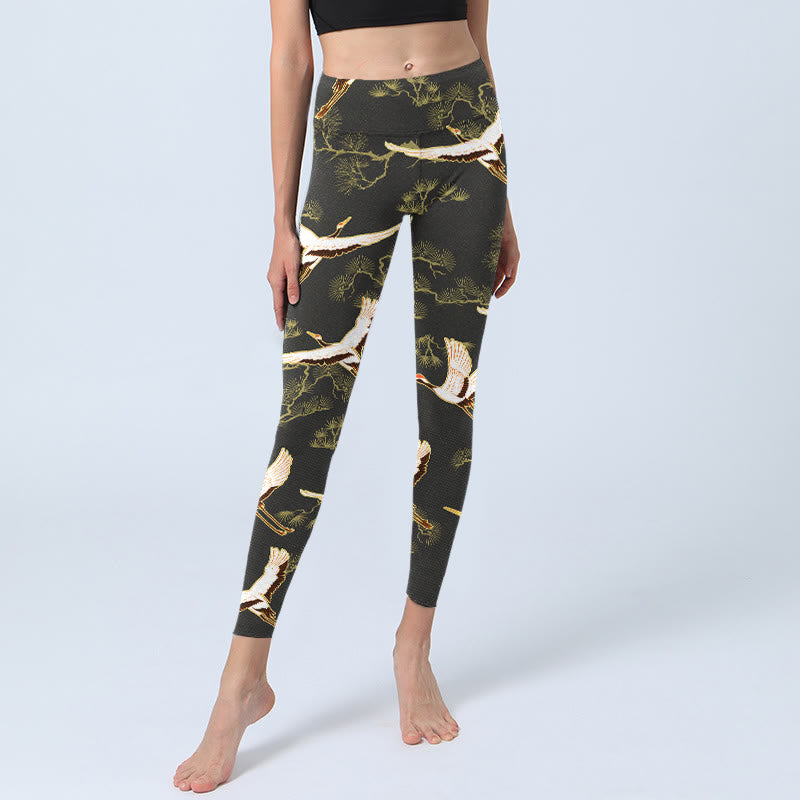 Leggings de yoga para mujer con estampado de grullas y pinos y piedras de Buddha Stones - image 6