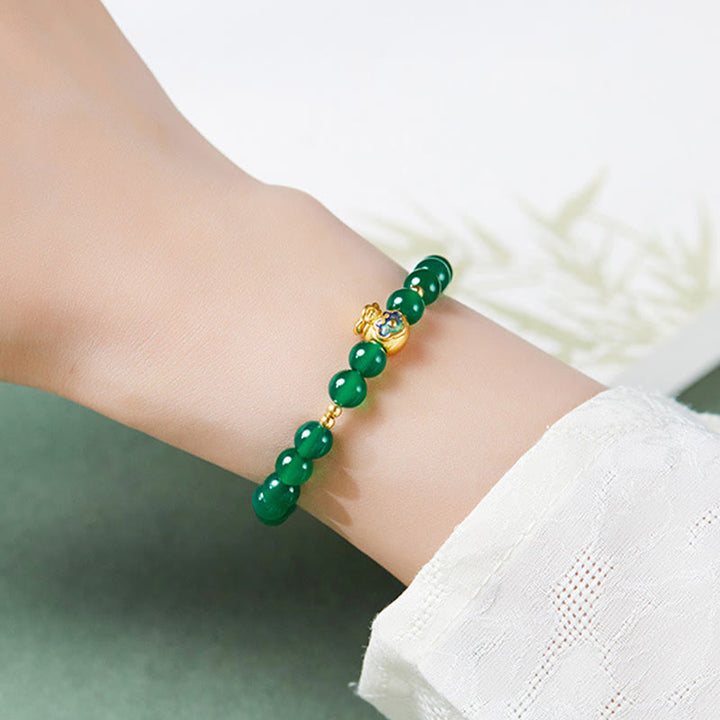 Pulsera de plata de ley 999 con Buddha Stones y calcedonia verde - image 7