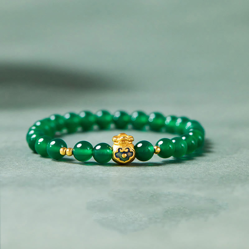 Pulsera de plata de ley 999 con Buddha Stones y calcedonia verde - Calcedonia verde (circunferencia de la muñeca: 17-19 cm) - image 0