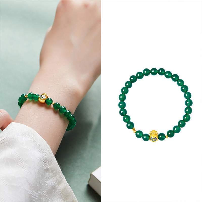 Pulsera de plata de ley 999 con Buddha Stones y calcedonia verde - image 9
