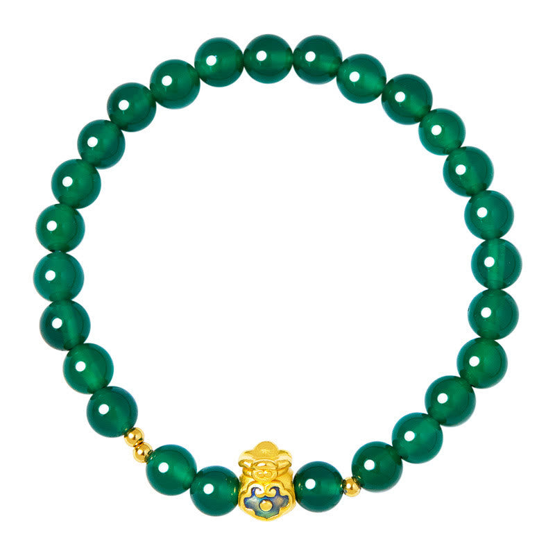 Pulsera de plata de ley 999 con Buddha Stones y calcedonia verde - image 10