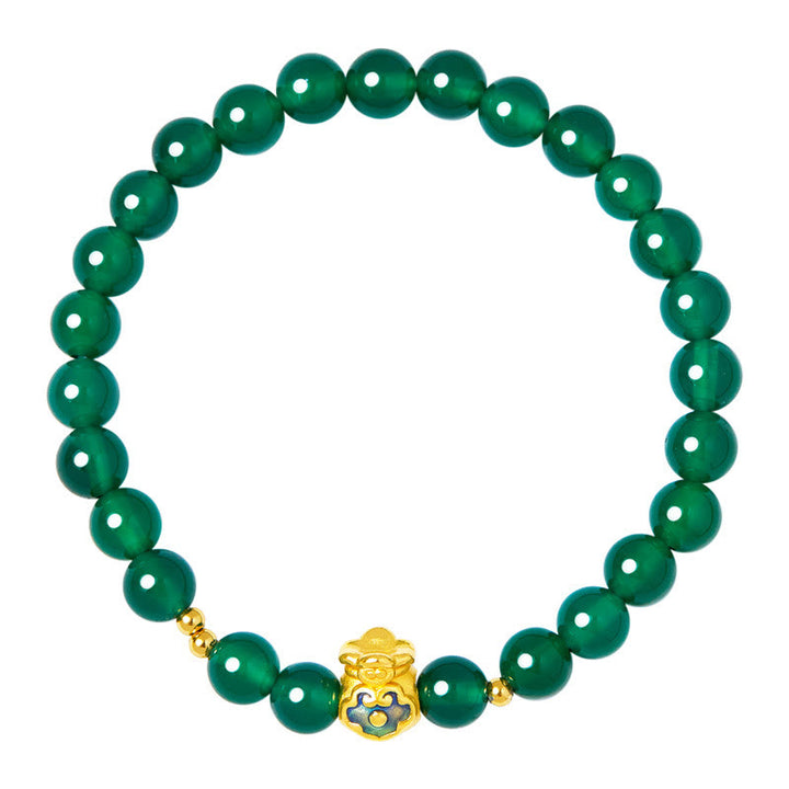 Pulsera de plata de ley 999 con Buddha Stones y calcedonia verde - image 10