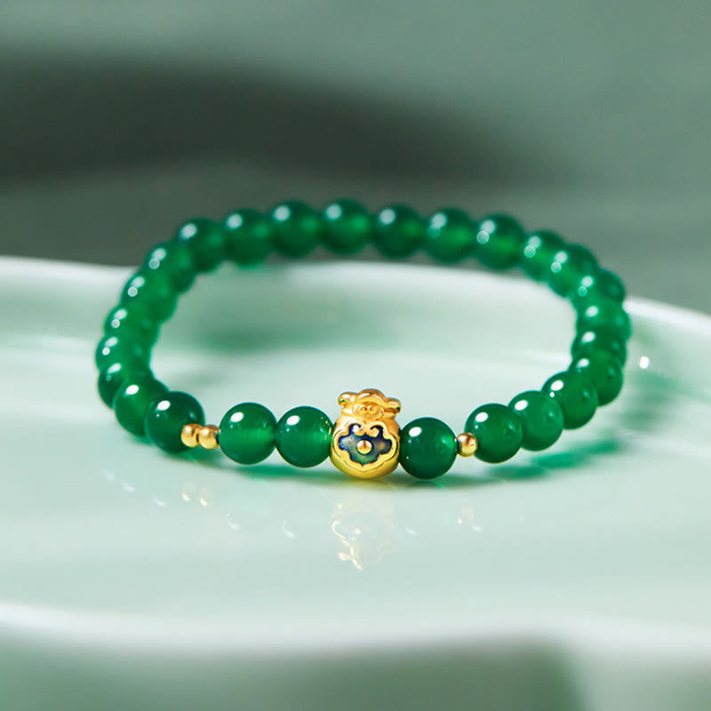 Pulsera de plata de ley 999 con Buddha Stones y calcedonia verde - image 1