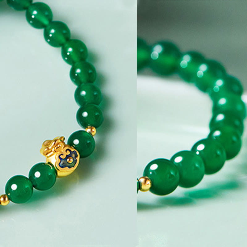 Pulsera de plata de ley 999 con Buddha Stones y calcedonia verde - image 3