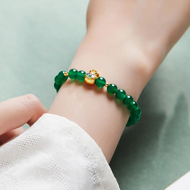 Pulsera de plata de ley 999 con Buddha Stones y calcedonia verde - image 8