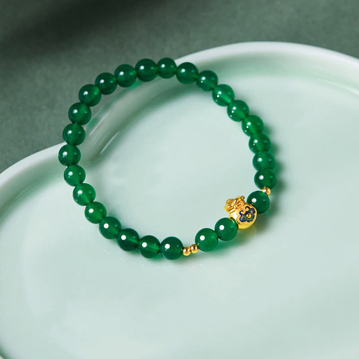 Pulsera de plata de ley 999 con Buddha Stones y calcedonia verde - image 2