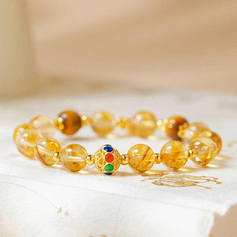 Pulsera de protección con Buddha Stones en plata de ley 925 con carácter Fu, citrino y ojo de tigre - image 1