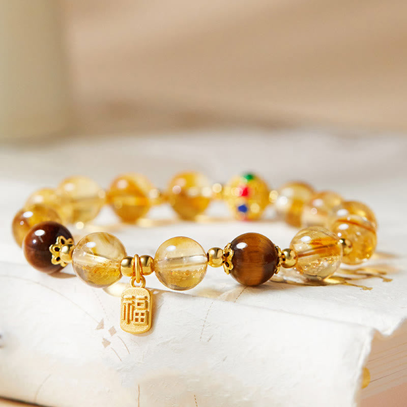 Pulsera de protección con Buddha Stones en plata de ley 925 con carácter Fu, citrino y ojo de tigre - image 2