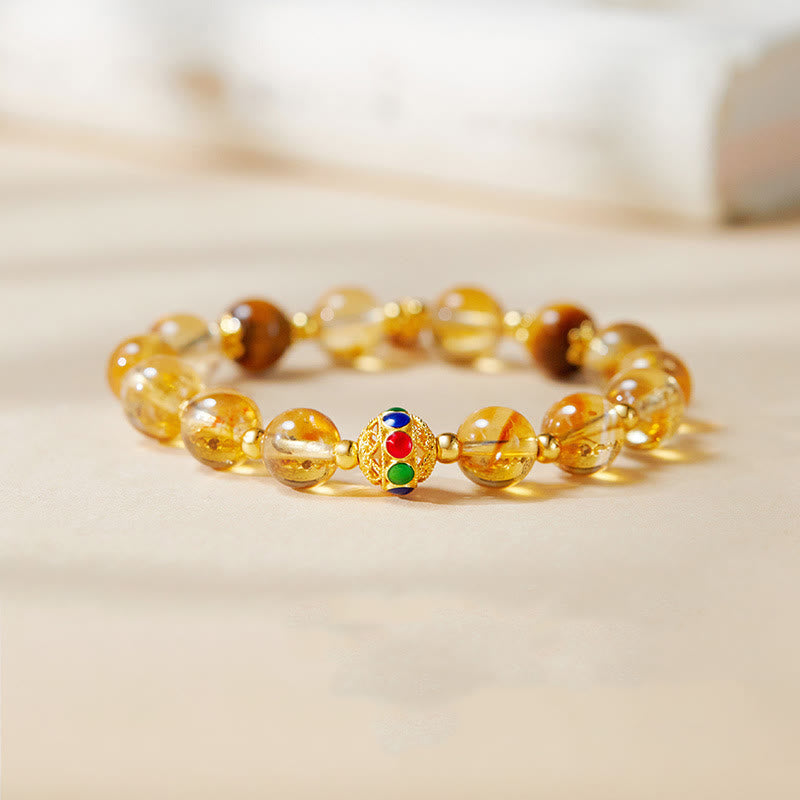 Pulsera de protección con Buddha Stones en plata de ley 925 con carácter Fu, citrino y ojo de tigre - Citrino (circunferencia de la muñeca: 17-19 cm) - image 0