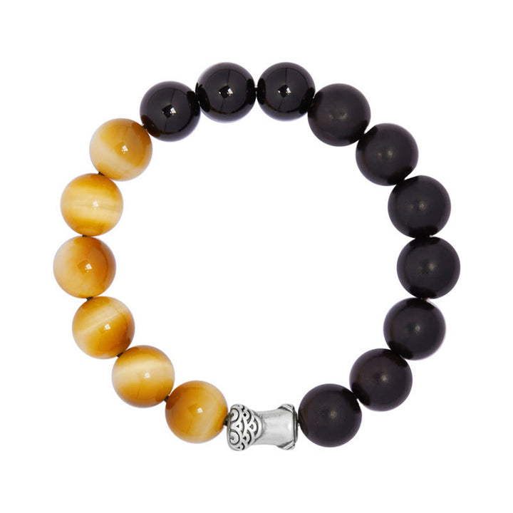 Pulsera relajante de obsidiana negra, ébano y ojo de tigre de plata de ley 999 con Buddha Stones - image 10