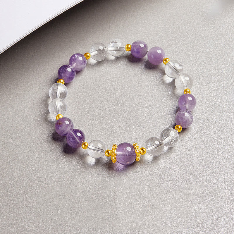 Pulsera de equilibrio de cristal blanco y amatista natural de plata de ley 925 con Buddha Stones - image 1