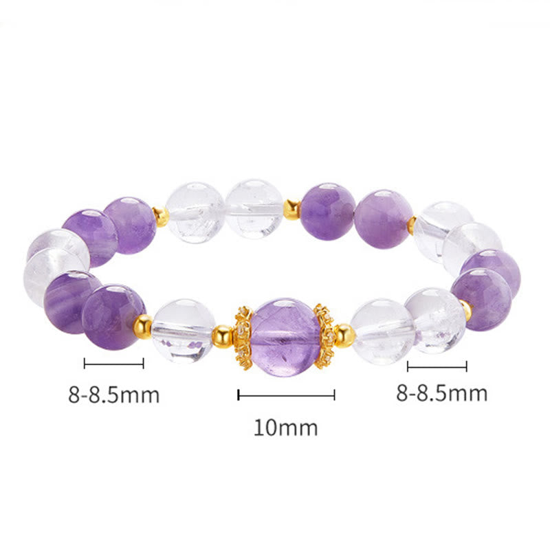 Pulsera de equilibrio de cristal blanco y amatista natural de plata de ley 925 con Buddha Stones - image 4