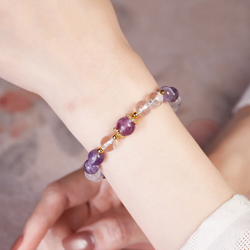 Pulsera de equilibrio de cristal blanco y amatista natural de plata de ley 925 con Buddha Stones - image 9