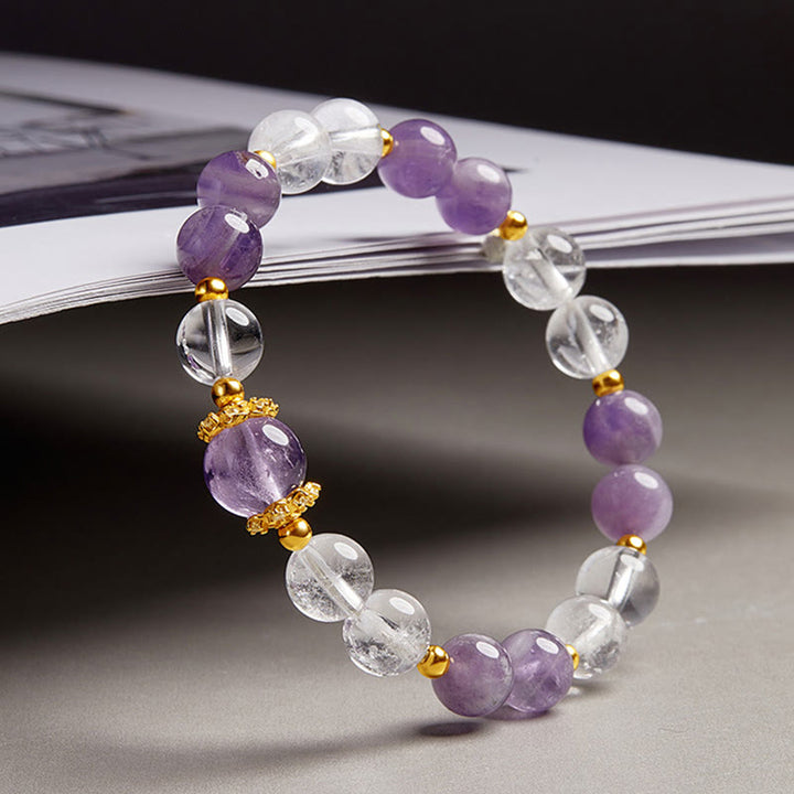 Pulsera de equilibrio de cristal blanco y amatista natural de plata de ley 925 con Buddha Stones - image 2