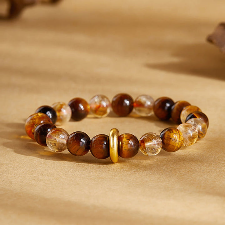 Pulsera de protección con hebilla de paz y citrino natural de ojo de tigre en plata de ley 999 de Buddha Stones