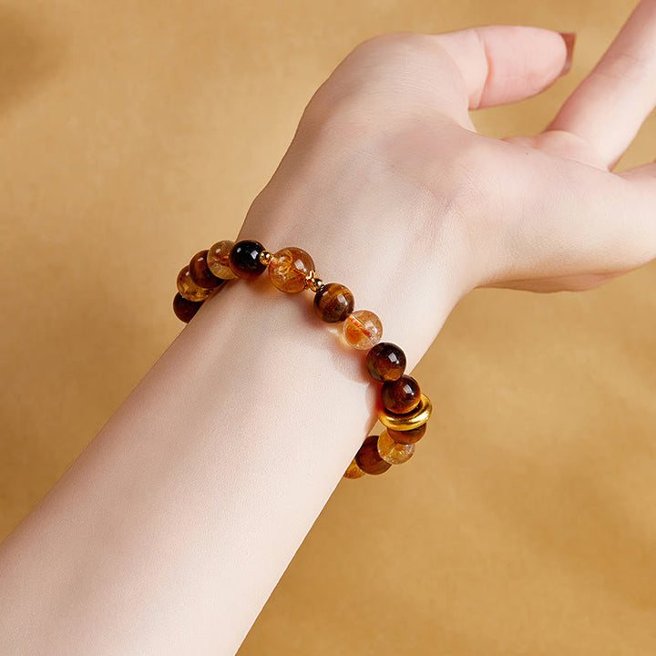 Pulsera de protección con hebilla de paz y citrino natural de ojo de tigre en plata de ley 999 de Buddha Stones