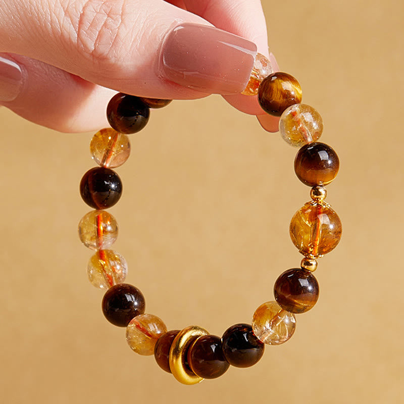 Pulsera de protección con hebilla de paz y citrino natural de ojo de tigre en plata de ley 999 de Buddha Stones