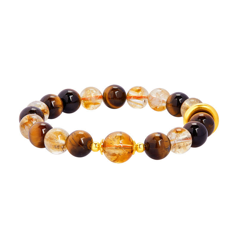 Pulsera de protección con hebilla de paz y citrino natural de ojo de tigre en plata de ley 999 de Buddha Stones