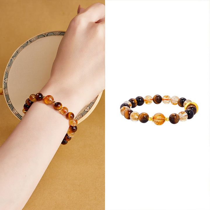 Pulsera de protección con hebilla de paz y citrino natural de ojo de tigre en plata de ley 999 de Buddha Stones