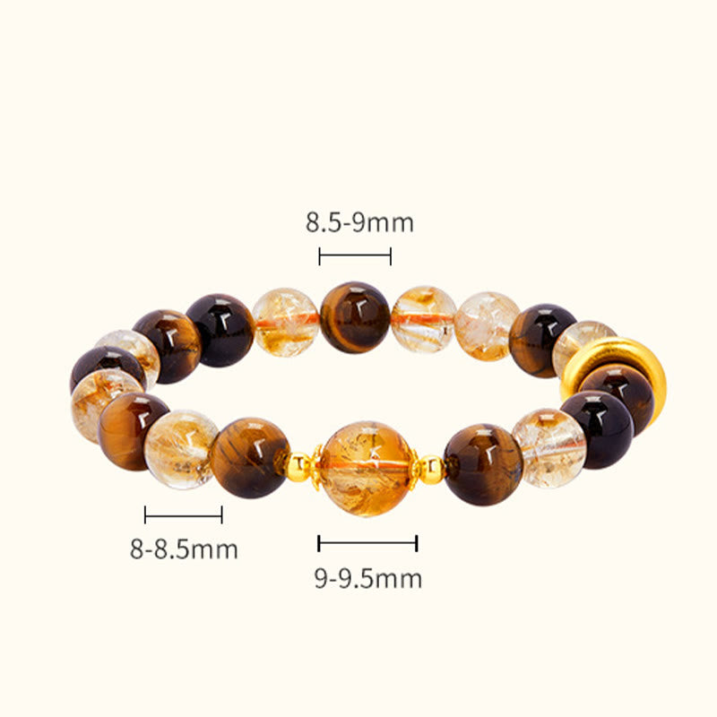 Pulsera de protección con hebilla de paz y citrino natural de ojo de tigre en plata de ley 999 de Buddha Stones
