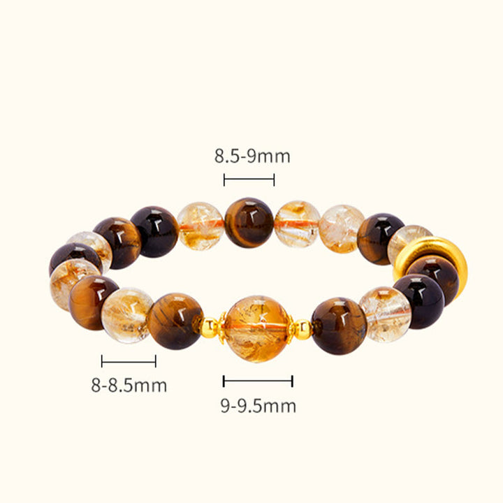Pulsera de protección con hebilla de paz y citrino natural de ojo de tigre en plata de ley 999 de Buddha Stones