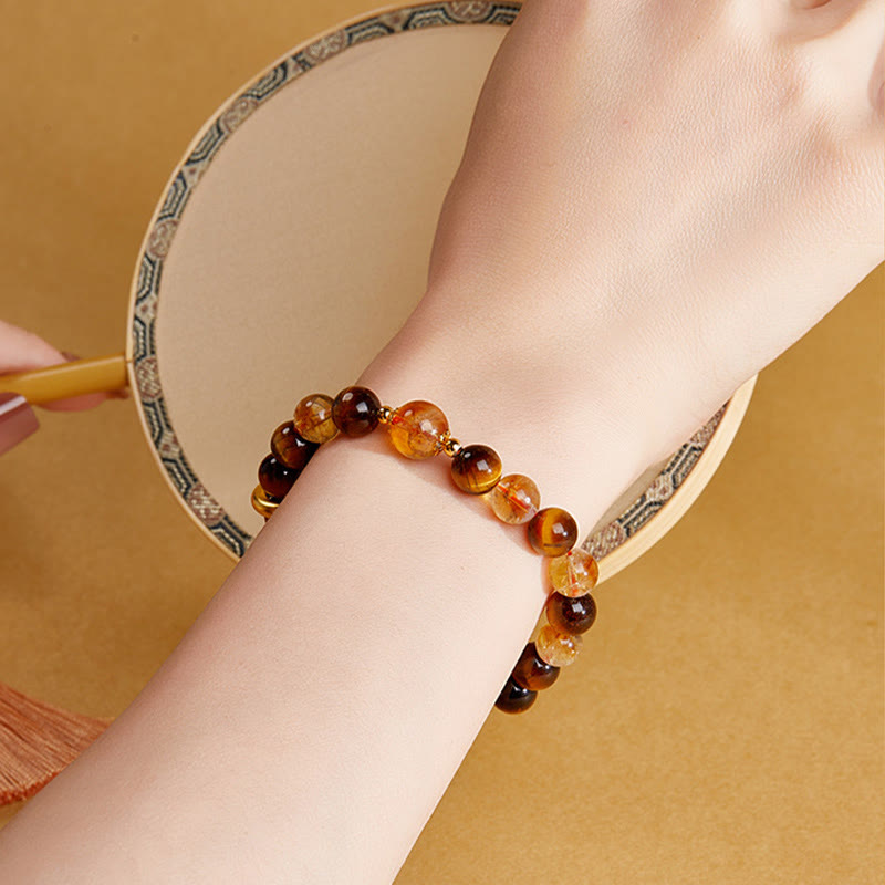 Pulsera de protección con hebilla de paz y citrino natural de ojo de tigre en plata de ley 999 de Buddha Stones